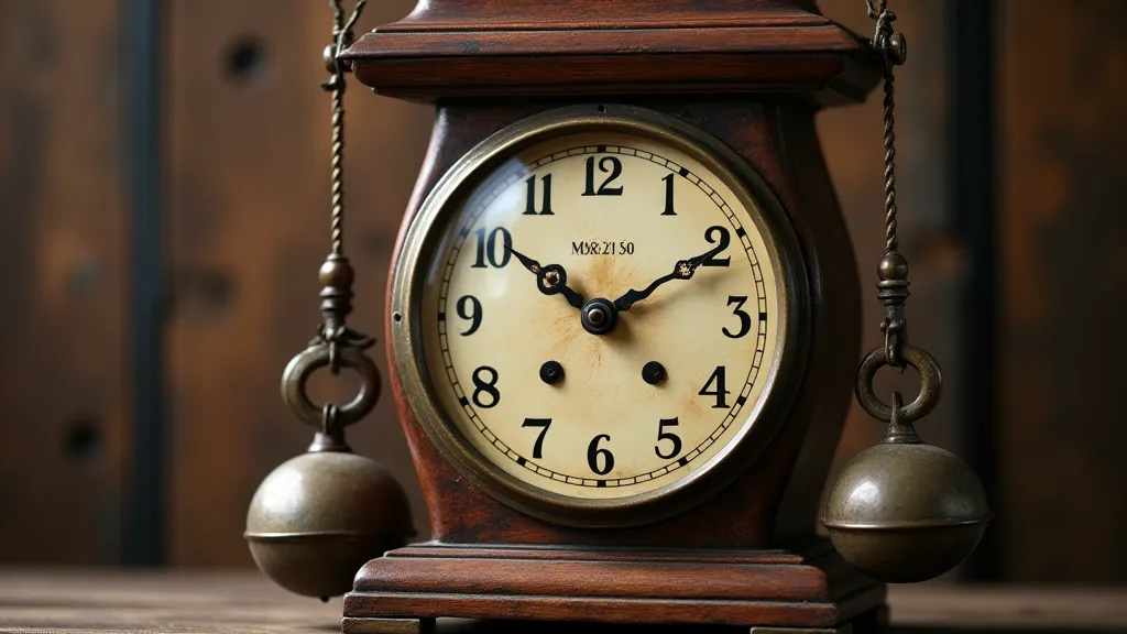 Antique clock weights in motion