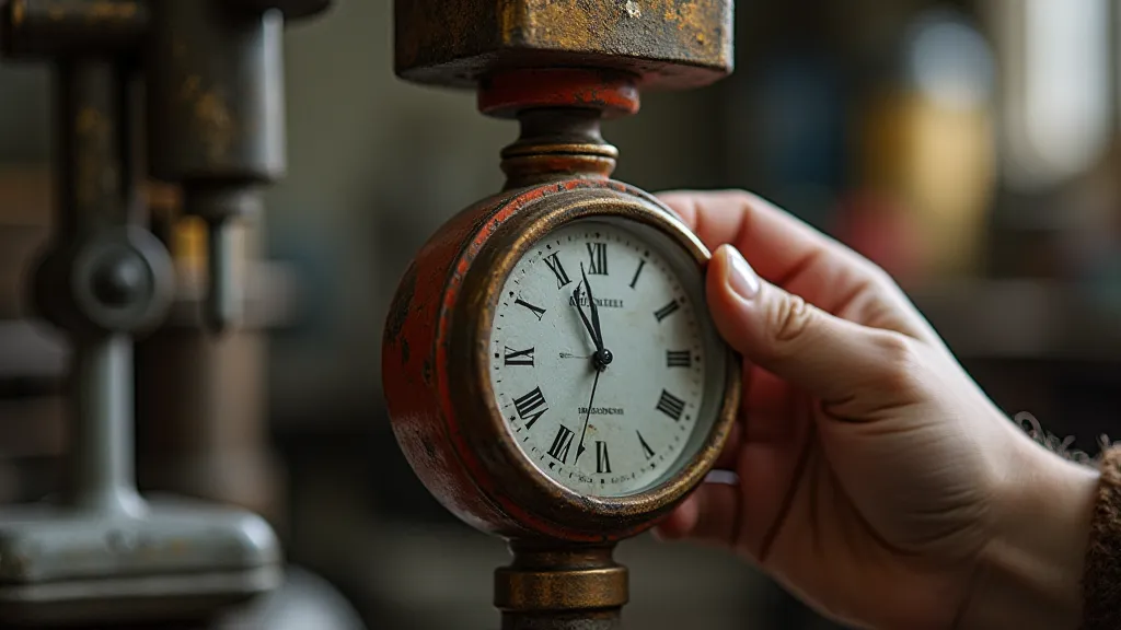 Hand applying clock oil with a specialized oiler.