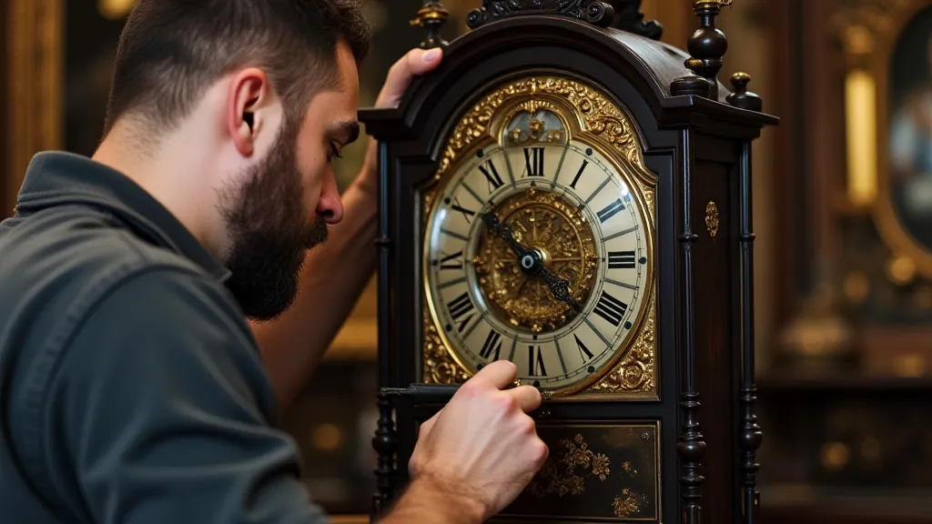 Clock repairman working on a clock